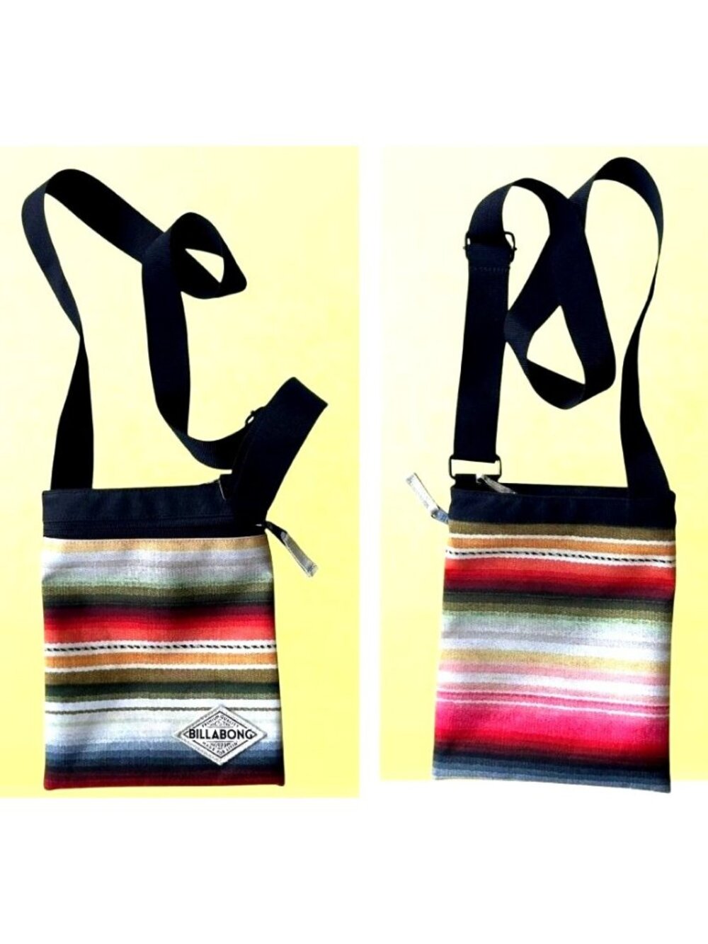 Billabong Crossbody Bag Purse Stripe Canvas Adjustable Strap Zip Close Australia